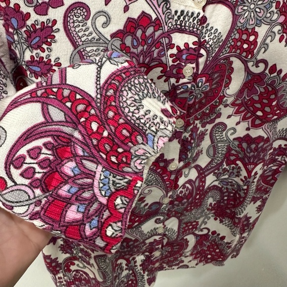 Talbots Women's Cotton 3/4 Sleeve Cardigan Sweater in Red Pink Grey White Sz M - Picture 6 of 9